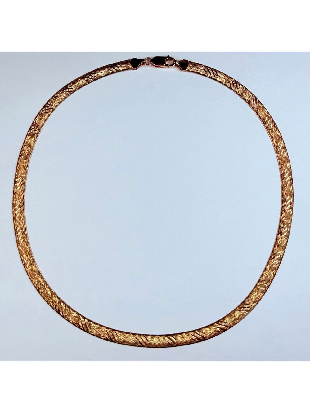 14K Solid Yellow Gold 5.5MM Diamond Etched Textured Herringbone VTG Necklace 17"